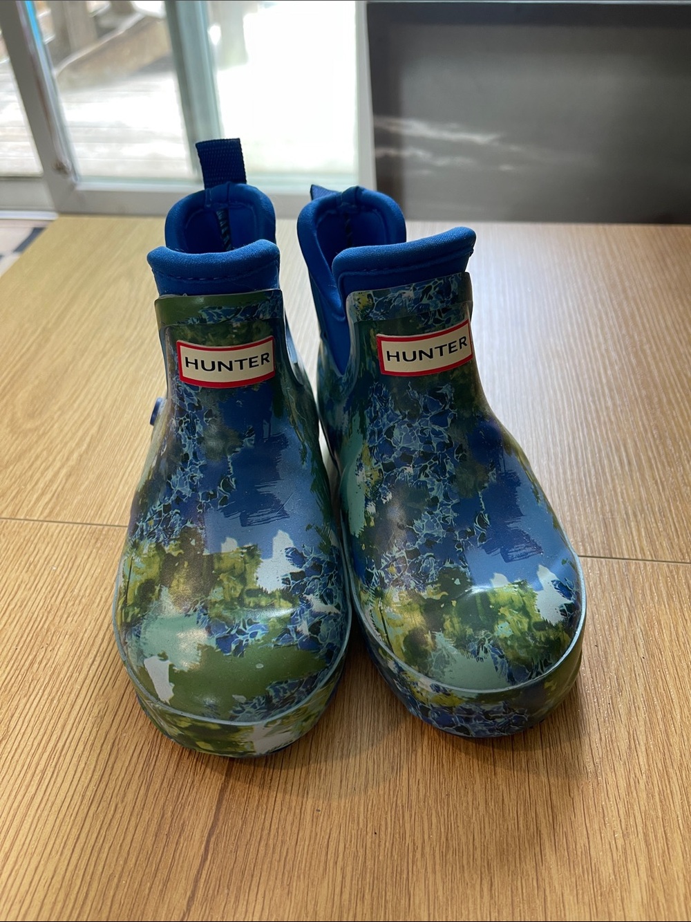 Hunter Kids Blue and Green Floral-Print Rain Boots